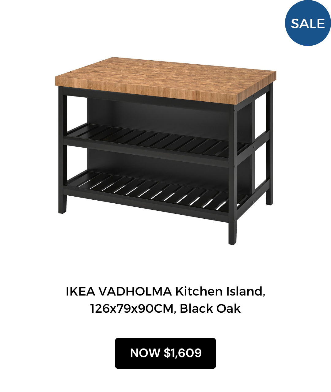 IKEA VADHOLMA Kitchen Island 126x79x90cm, Black, Oak